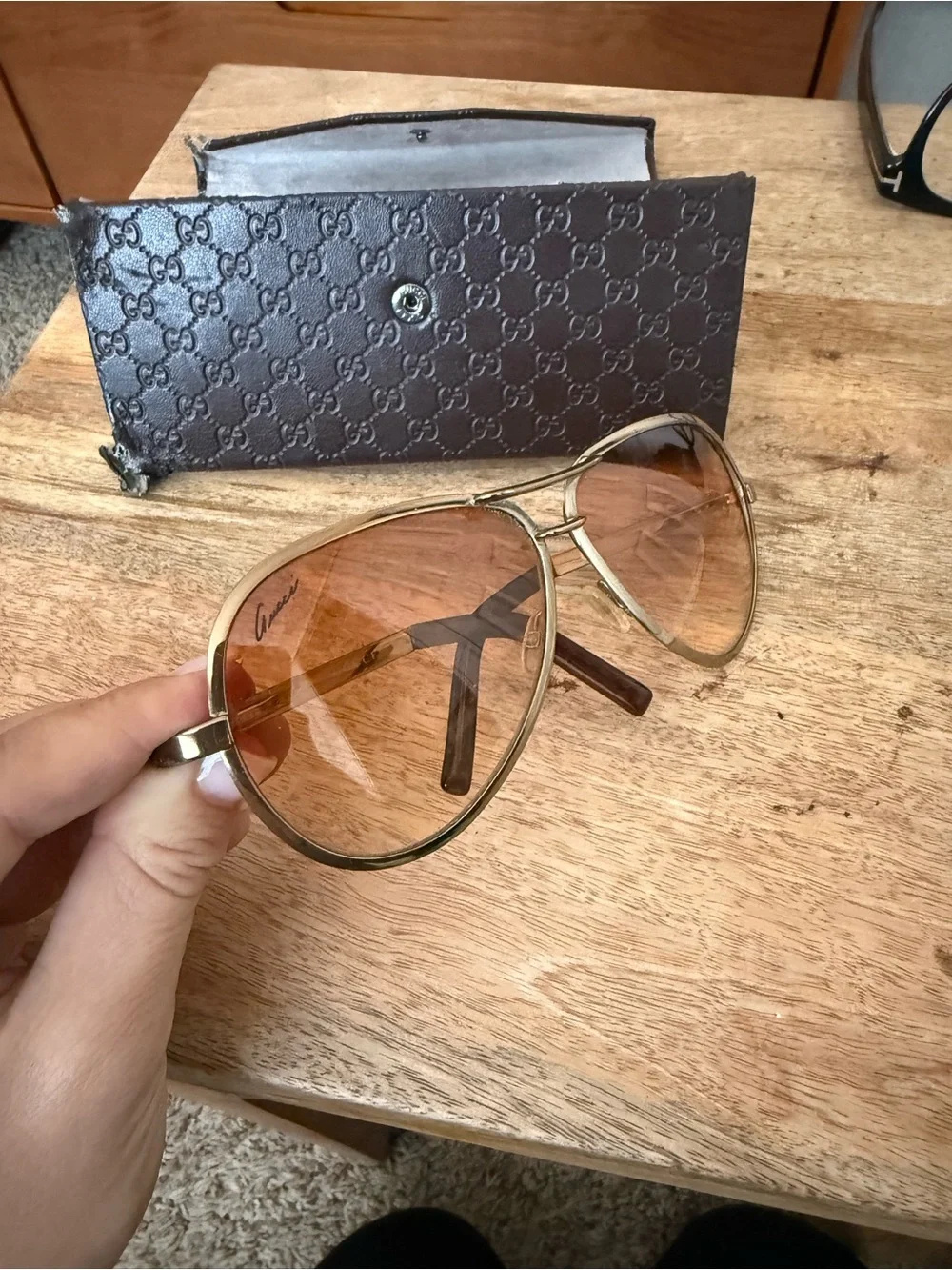 Vintage Gucci Aviator Gold Sunglasses with Brown Gradient Lenses